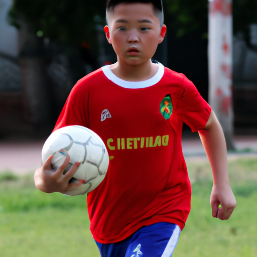 踢足球的少年，身穿球衣，脚踏球鞋，手握足球，一脸兴奋地奔向球场。他的眼神中充满了对足球的热爱和激情，他的身体充满了力量和活力(1张)